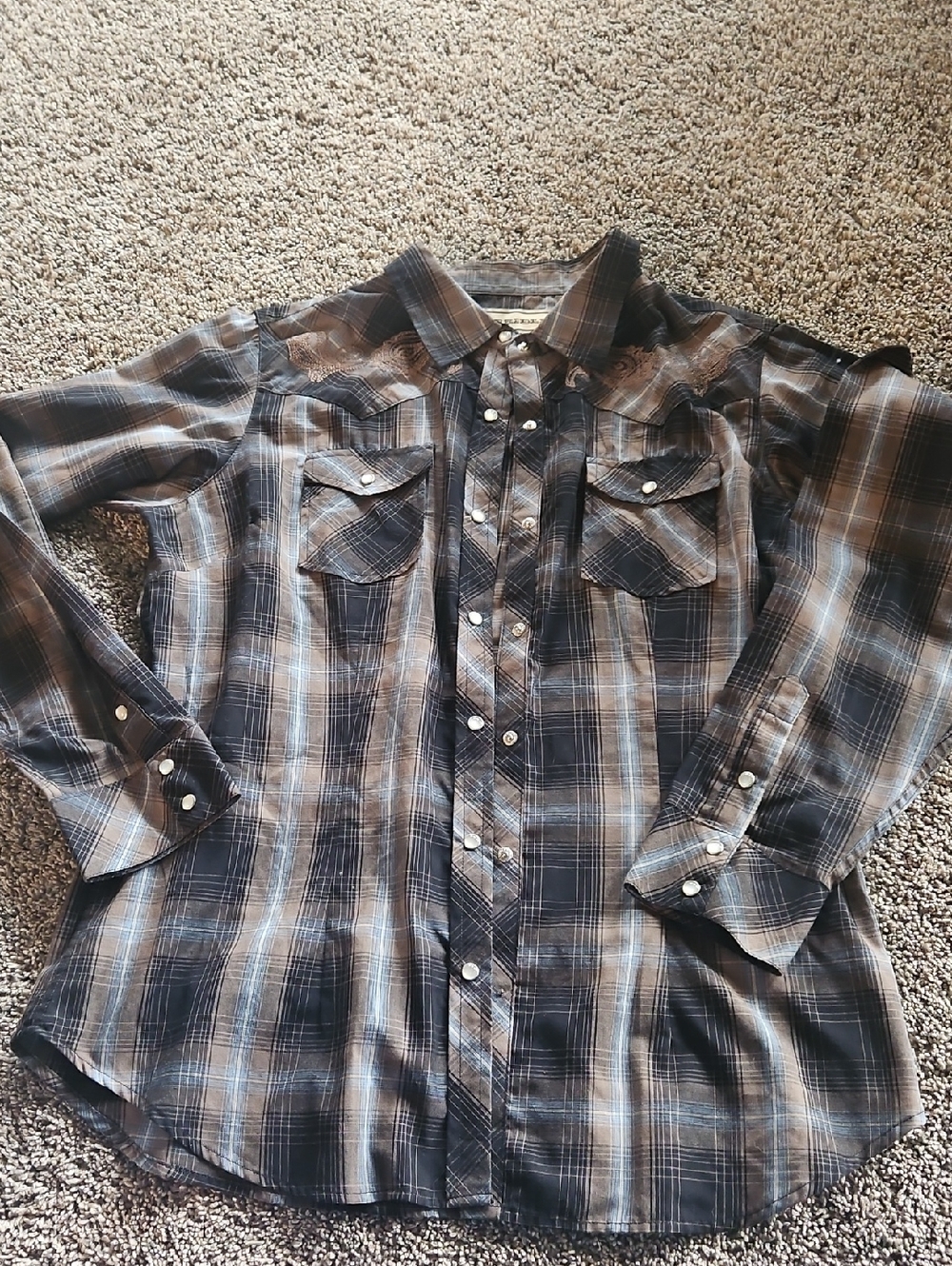Pearl Snap Plaid Button-Down Western Shirt